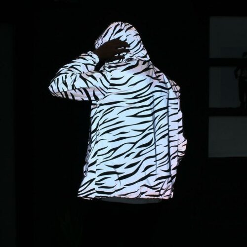 New Men Leopard zebra reflective Night shining Hooded Windbreaker Jacket hip hop Streetwear harajuku Men waterproof